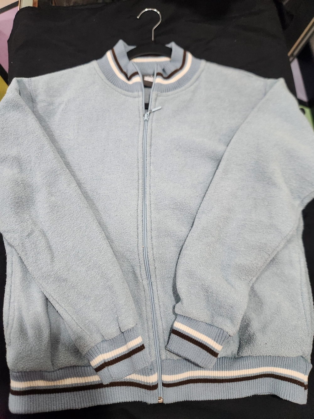 bill blass Light Blue Full-Zip Rib-Trim Sweater Jacket